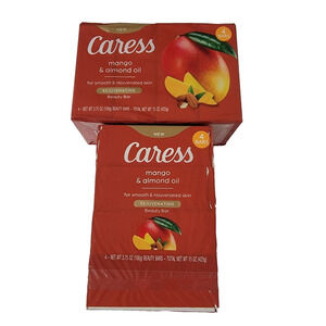 Caress Rejuvenating Beauty Bar Soap Mango & Almond Oil - 2 Pack, 8 Bars Total